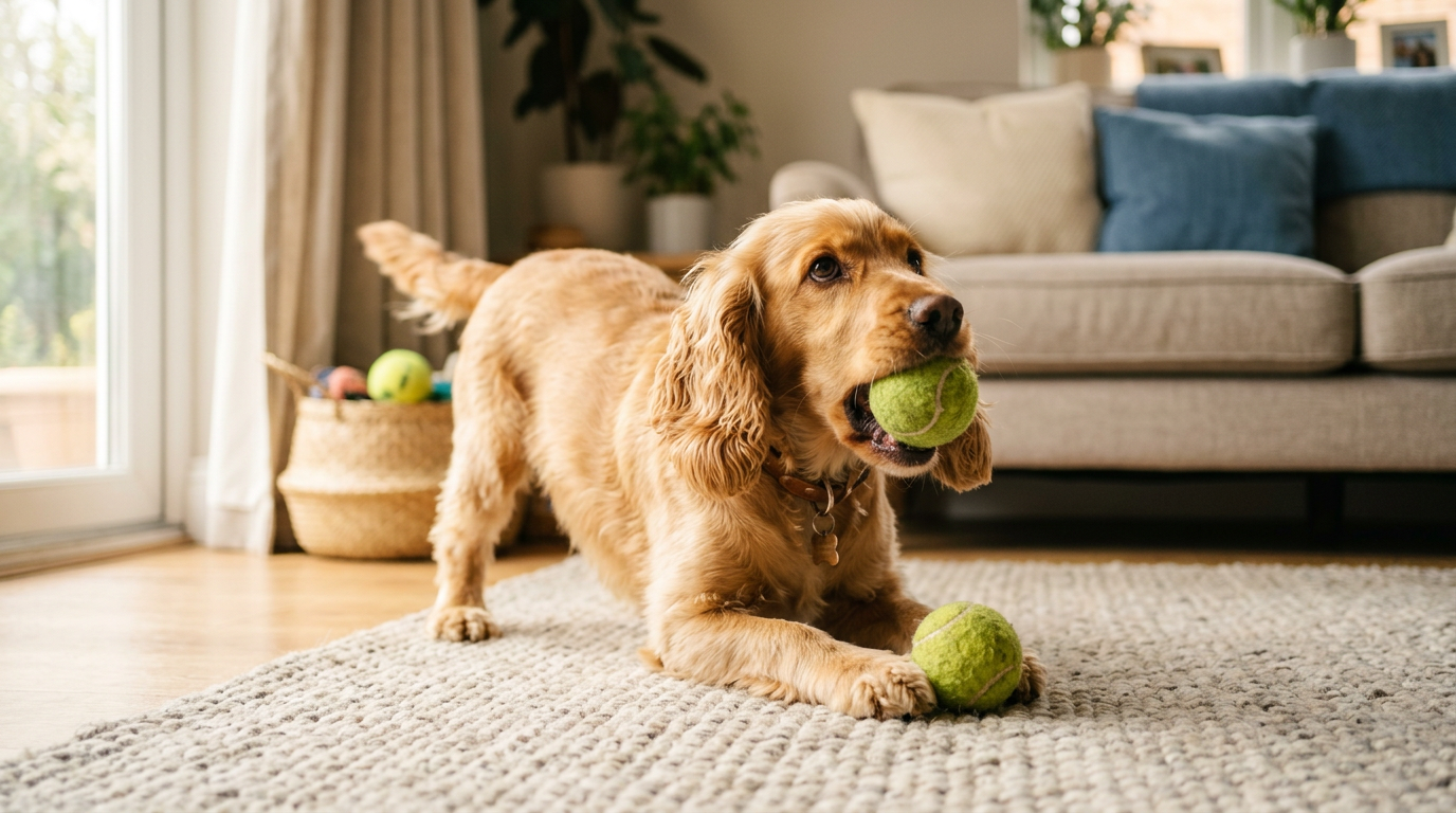 Dog playing with a tennis ball